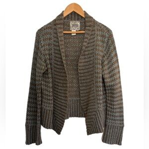 Curio teal & brown houndstooth pattern open front cardigan